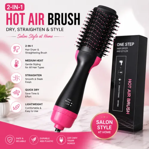 2-in-1 Hot Air Brush Hair Dryer & Straightening Br - Product Image