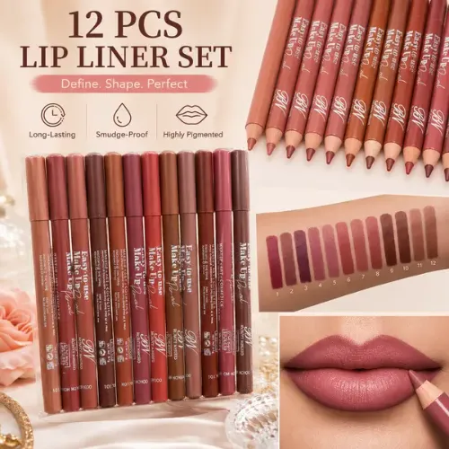 12 Pcs Velvet Creamy Lip Pencils, High Pigmented, - Product Image