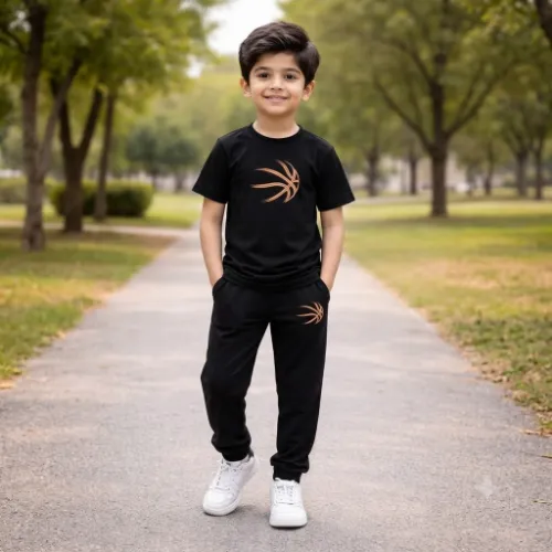 Kids Printed Black Track Suit Set 1-12Yrs 