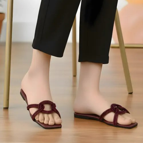 Maroon Grace Knot Womens Flat Sandals