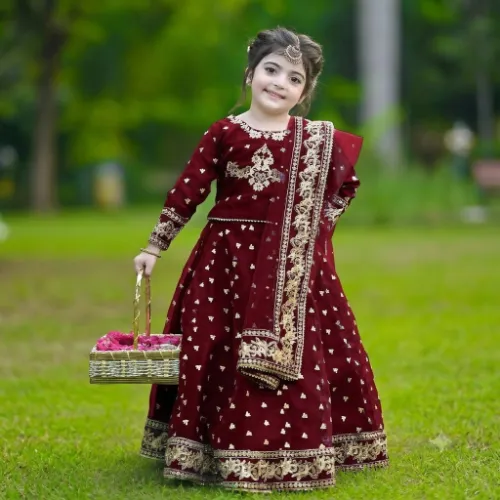 Maroon Shamoz Silk 3-Piece for Girls 5-12 Years