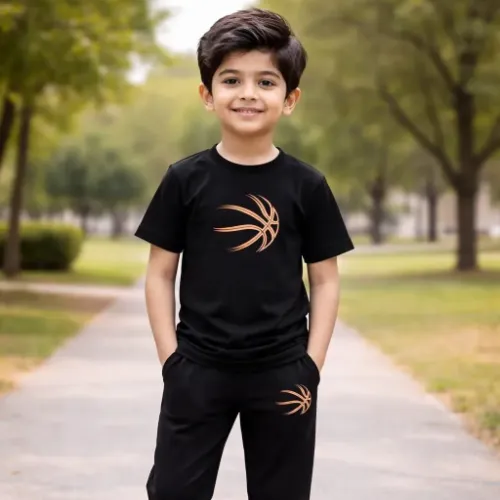 Kids Printed Black Track Suit Set 1-12Yrs Polyeste