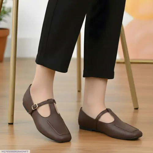 Women Brown Rexine Pumps with Strap Formal Casual 