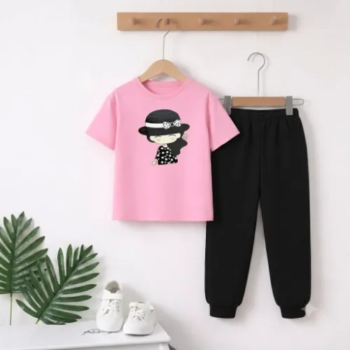 Girls Pink Printed Tracksuit Set for Girls 1-12Yrs