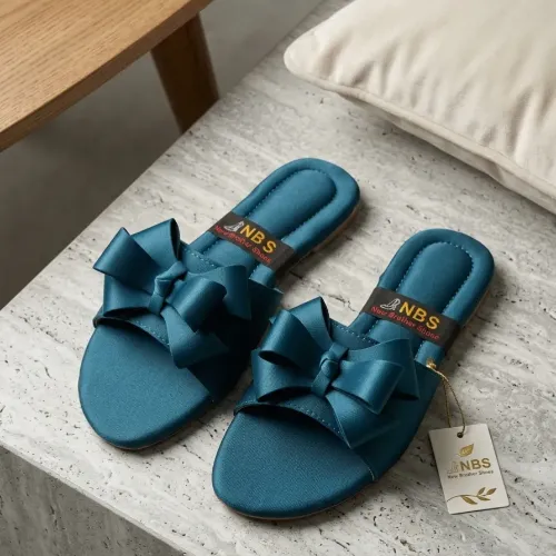 Womens Blue Bow Flat Slippers New Arrival