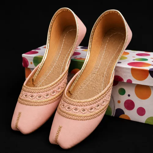 Womens Pink Velvet Khussa with Gold Thread Work