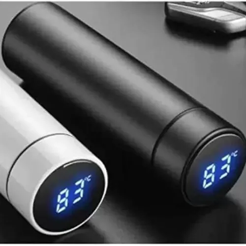 Digital Temperature Water Bottle Black Stainless .