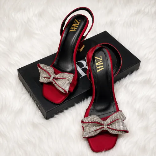 Zara Maroon Rhinestone Bow Heels
