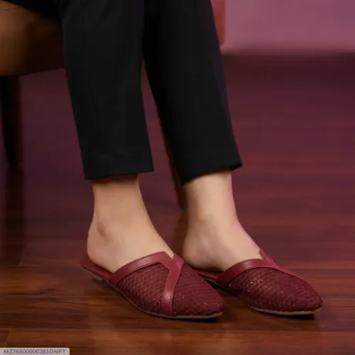 Womens Maroon Mesh Slip-On Pumps 