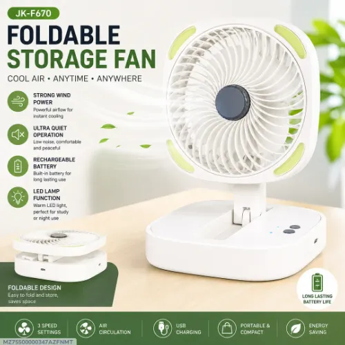 Rechargeable Foldable Storage Fan with LED Light .