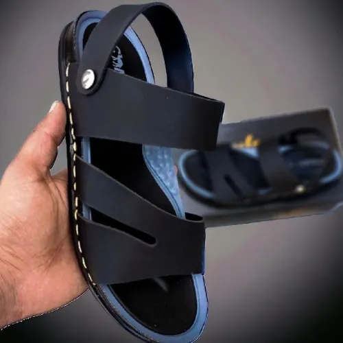 Mens Black Synthetic Leather Sandals Size 6-11